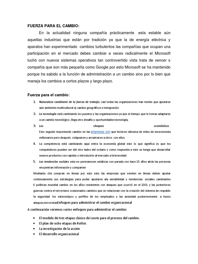 Enfoques para Administrar El Cambio Organizacional | PDF | Desarrollo ...