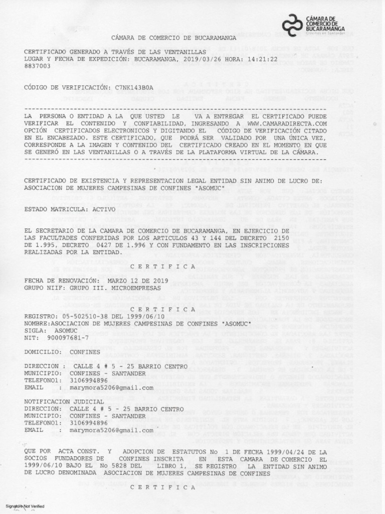 Certificado de Existencia