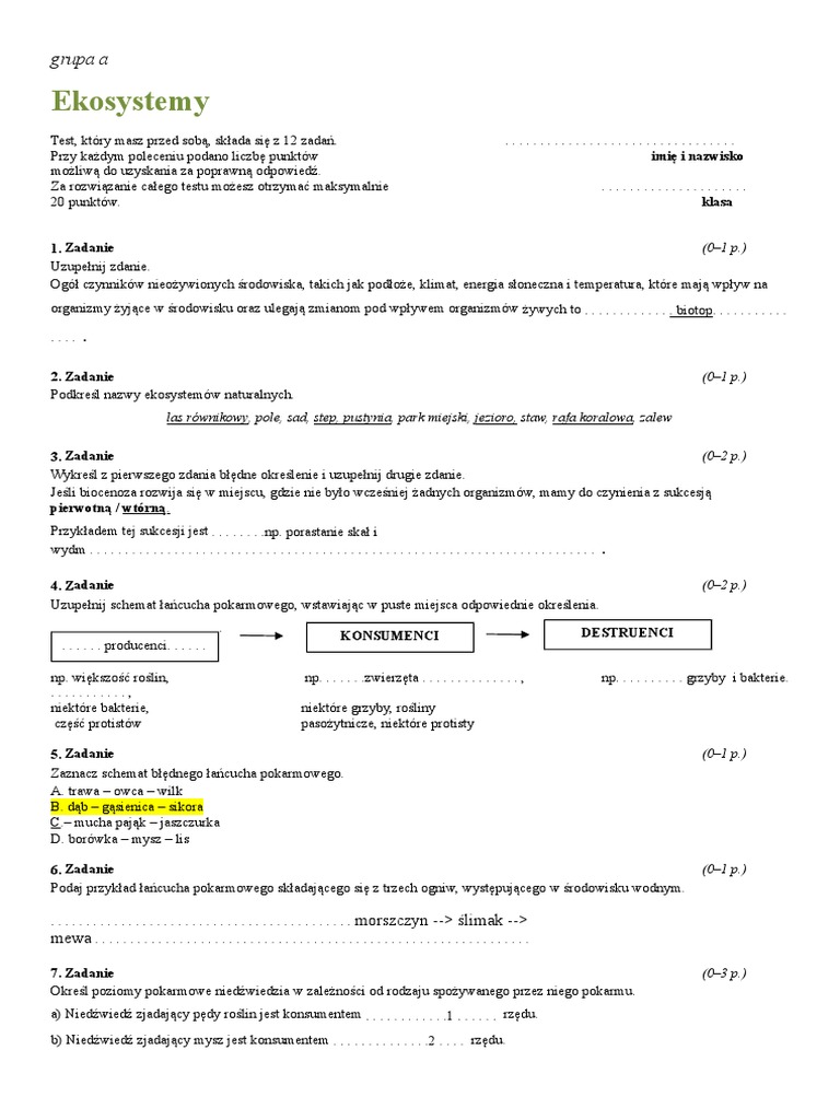Wirusy Bakterie Protisty Grzyby Sprawdzian Klasa 5 Chomikuj