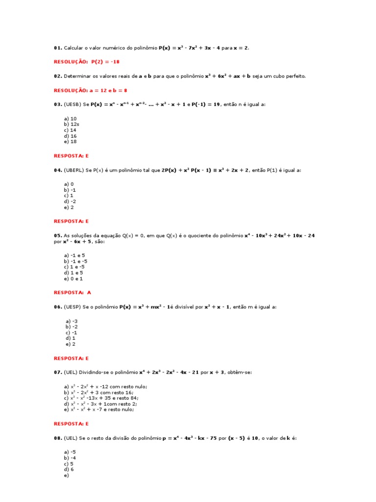 UEA 2021 1º dia - Q. 55  No polinômio p(x) = x^3 − kx^2 −5x +