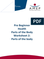 Pre Beginner Health Parts of The Body Worksheet 2: Parts of The Body