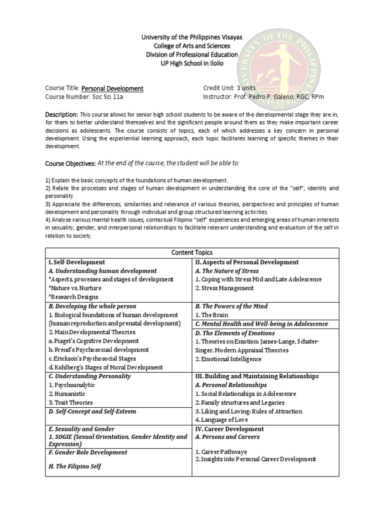 Personal Development Course Overview | PDF | Developmental Psychology ...