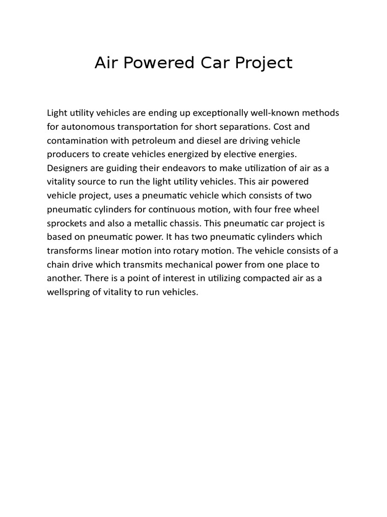 Air Powered Vehicle Project Overview | PDF