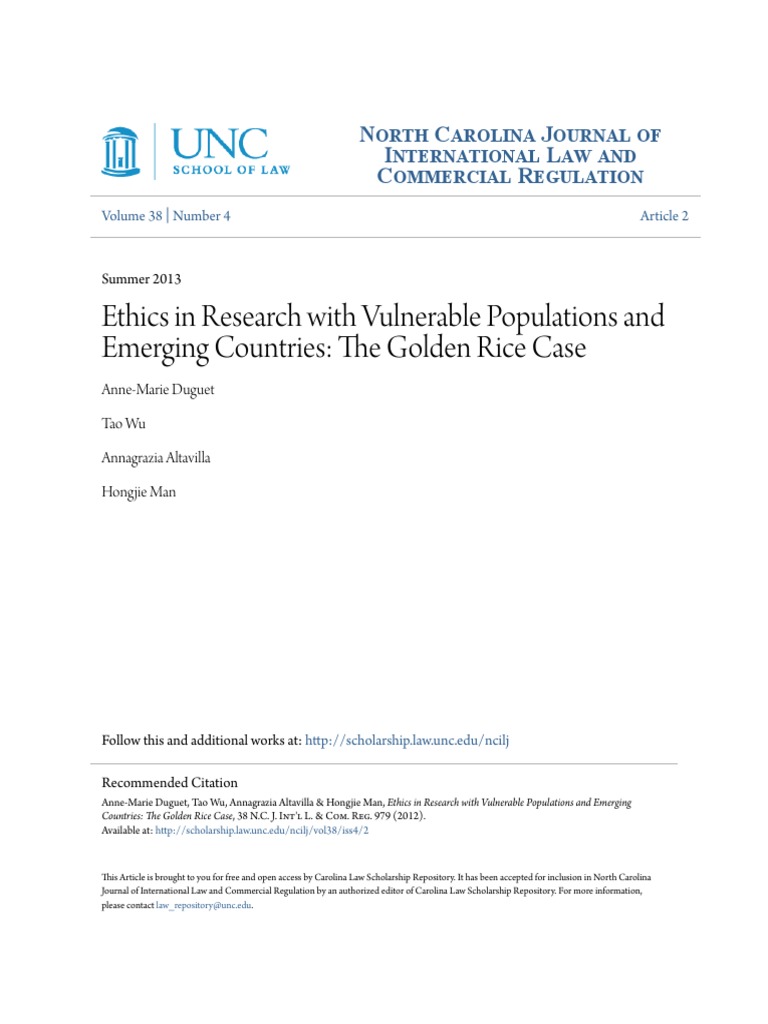 Ethics in Research With Vulnerable Populations and Emerging Countries ...