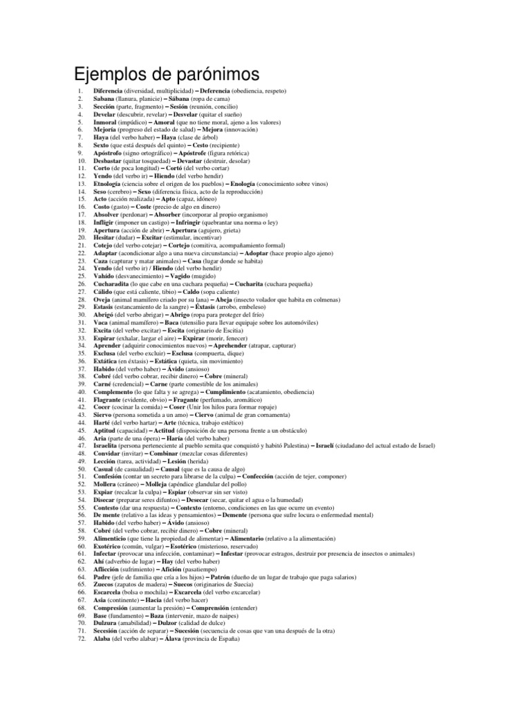 Ejemplos de Parónimos | PDF | Alimentos | Naturaleza