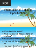 Table of Specifications (TOS)