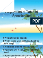 Table of Specifications (TOS)