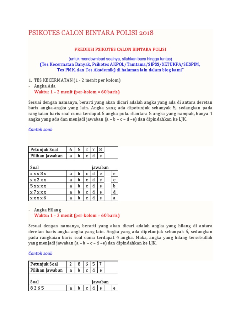 Psikotes Calon Bintara Polisi 2018 Docx