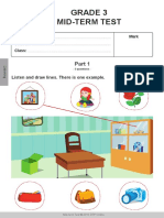Grade 3 Mid-Term Test: Listen and Draw Lines. There Is One Example