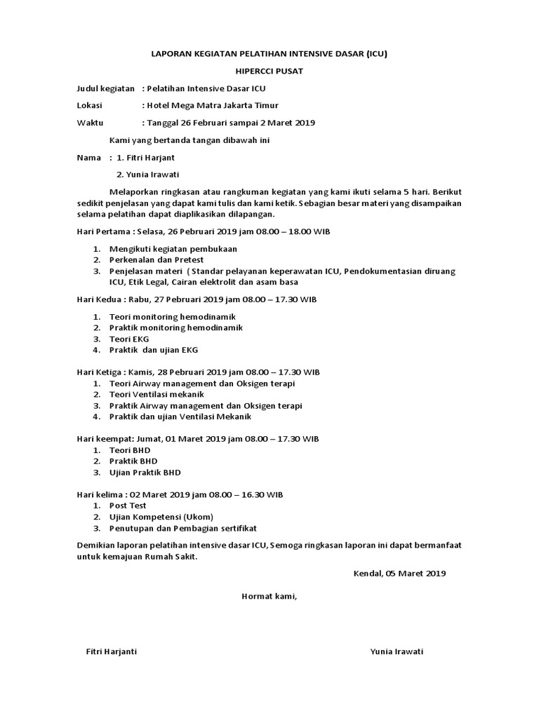 Laporan Kegiatan Pelatihan Intensive Dasar Pdf