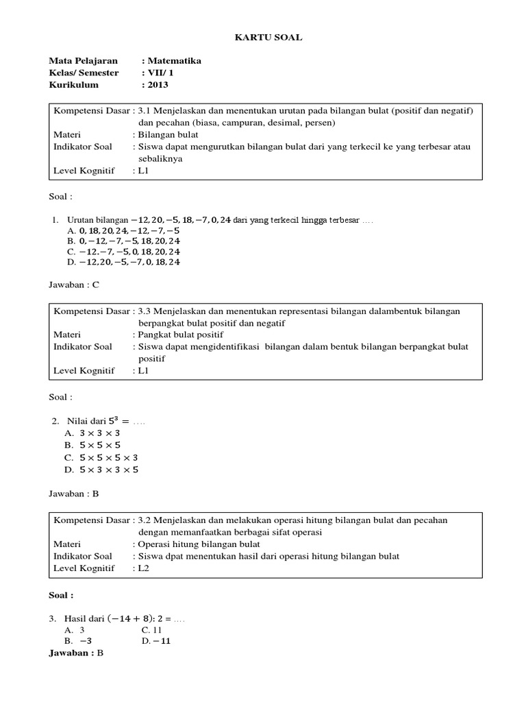 Kartu Soal Kelas 7 K13 2018 Docx