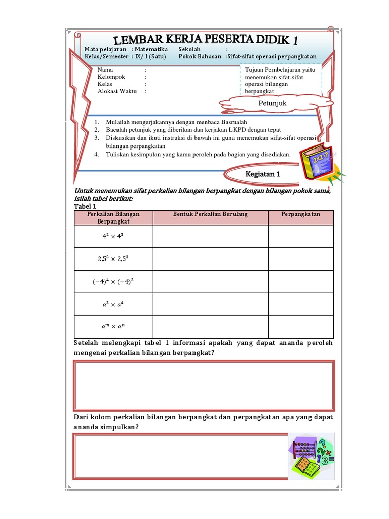 2 Lkpd Kd 3 1 Pertemuan 2 Operasi Perpangkatan Docx