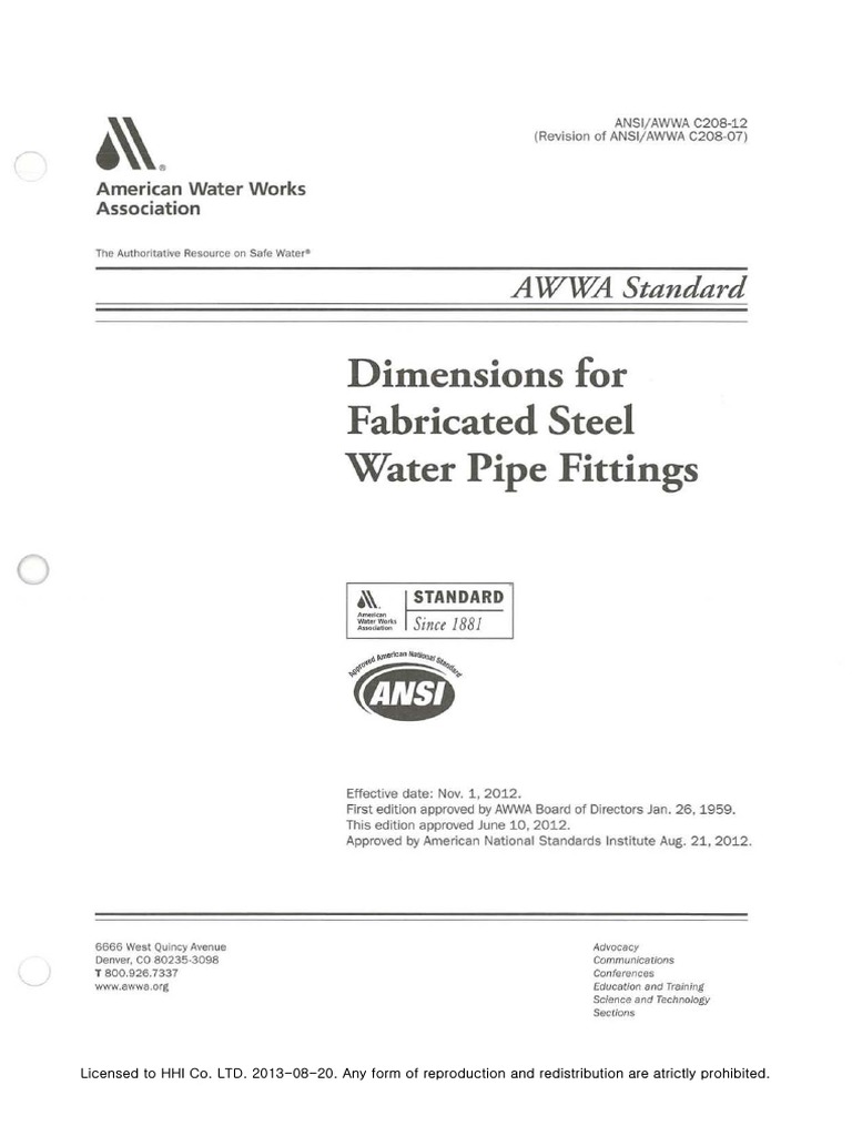 AWWA C 208.pdf Pipe (Fluid Conveyance) Engineering
