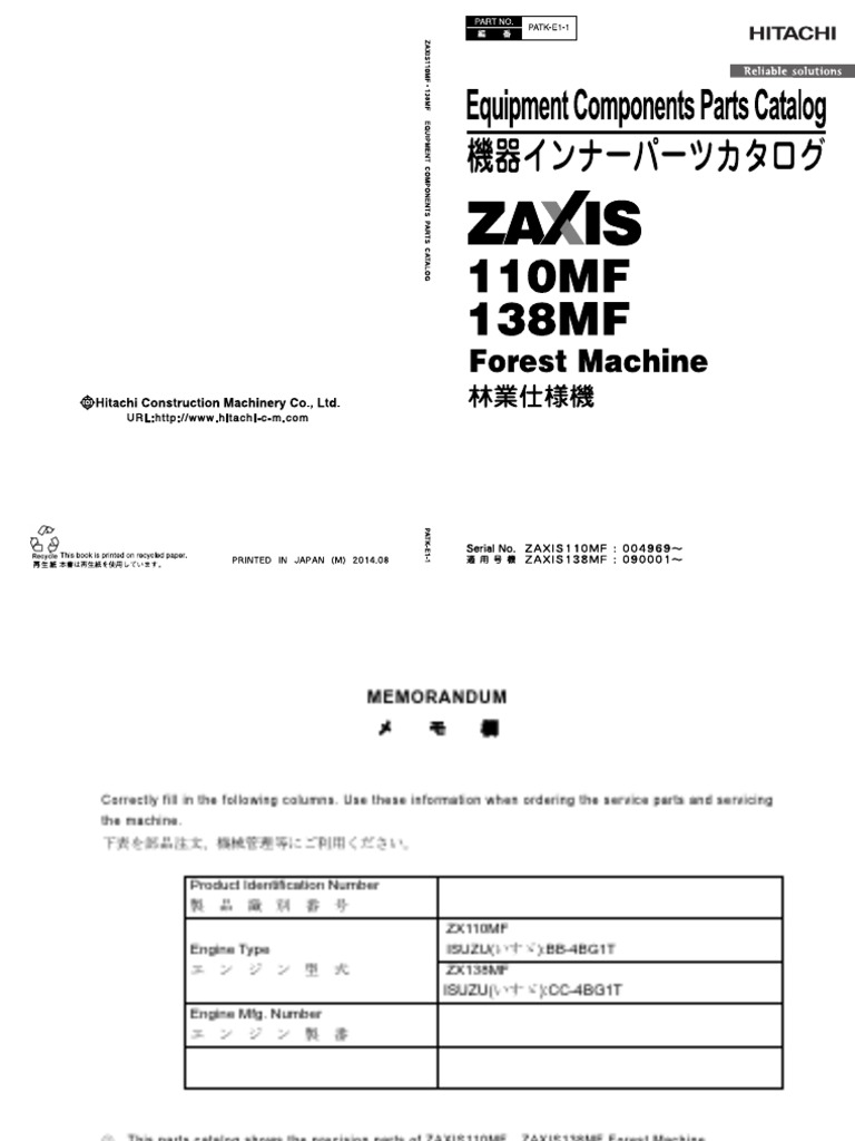 ZX110MF Equipment Part Catalog PDF | PDF