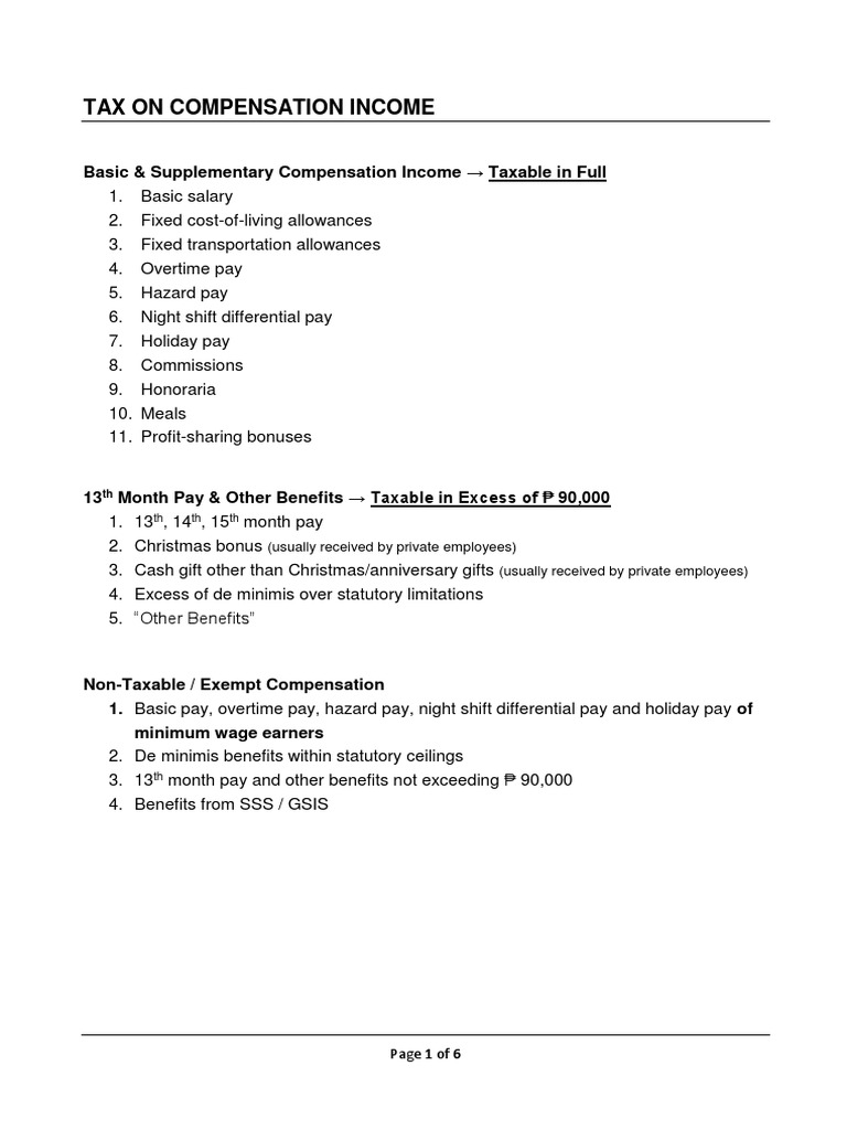 Compensation Income (Notes) | PDF | Employee Benefits | Employment