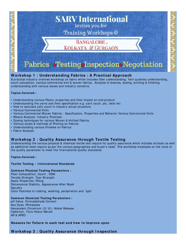 Workshop 1 Understanding Fabrics A Practical Approach Topics Covered Negotiation Dyeing