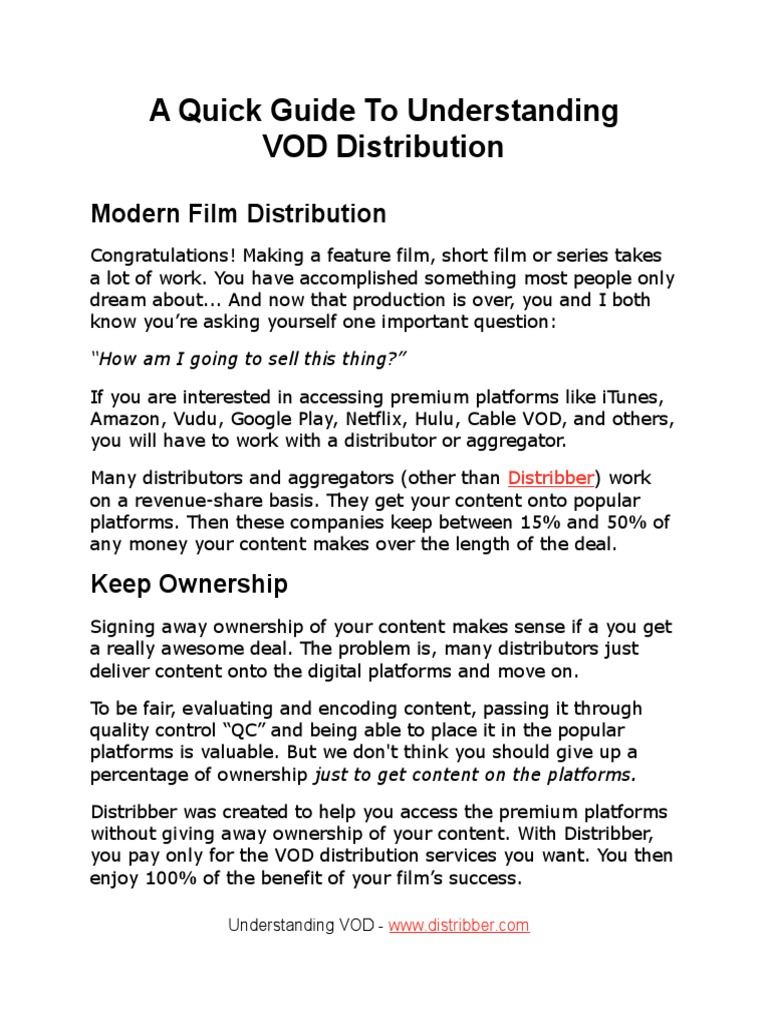 Guide To Understand VOD Distribution PDF Video On Demand Pay Television