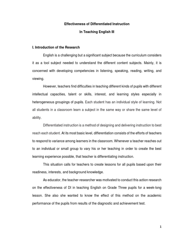 Effectiveness of Differentiated Instruction in English | PDF ...