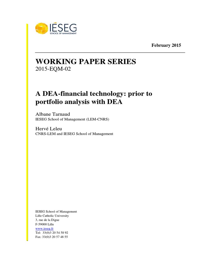 A DEA-financial Technology: Prior To Portfolio Analysis With DEA | PDF ...