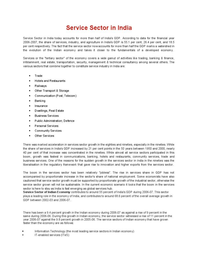 Growth of India's Service Sector | PDF | Economy Of India | Outsourcing