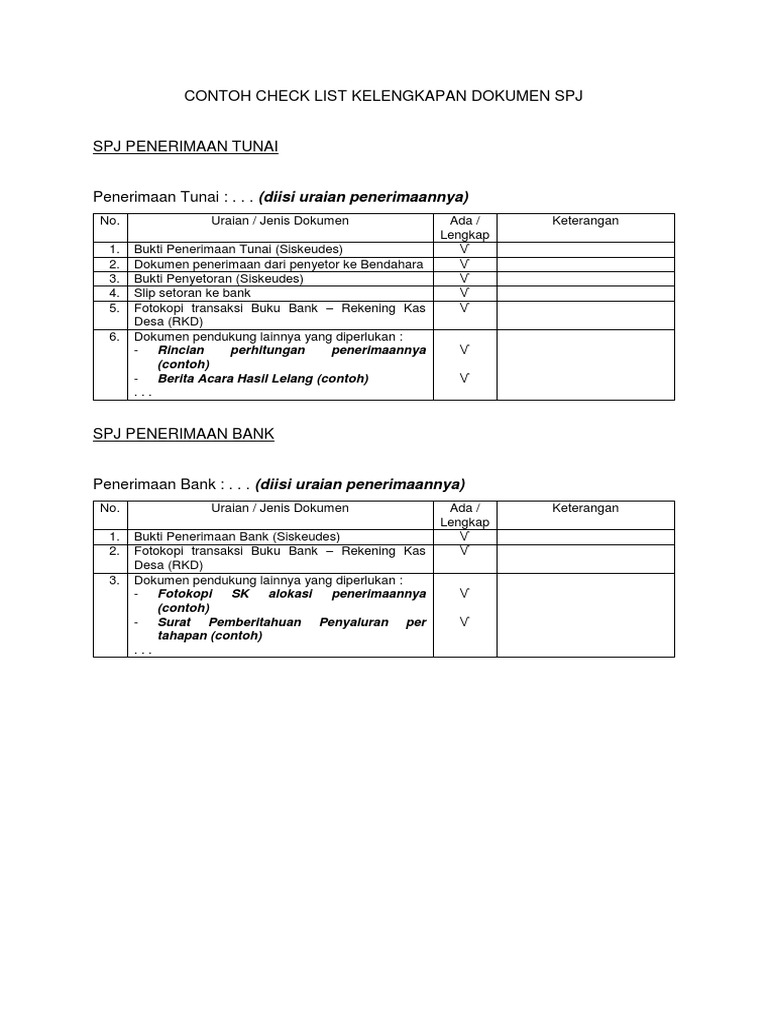 Checklist Kelengkapan Dokumen SPJ | PDF