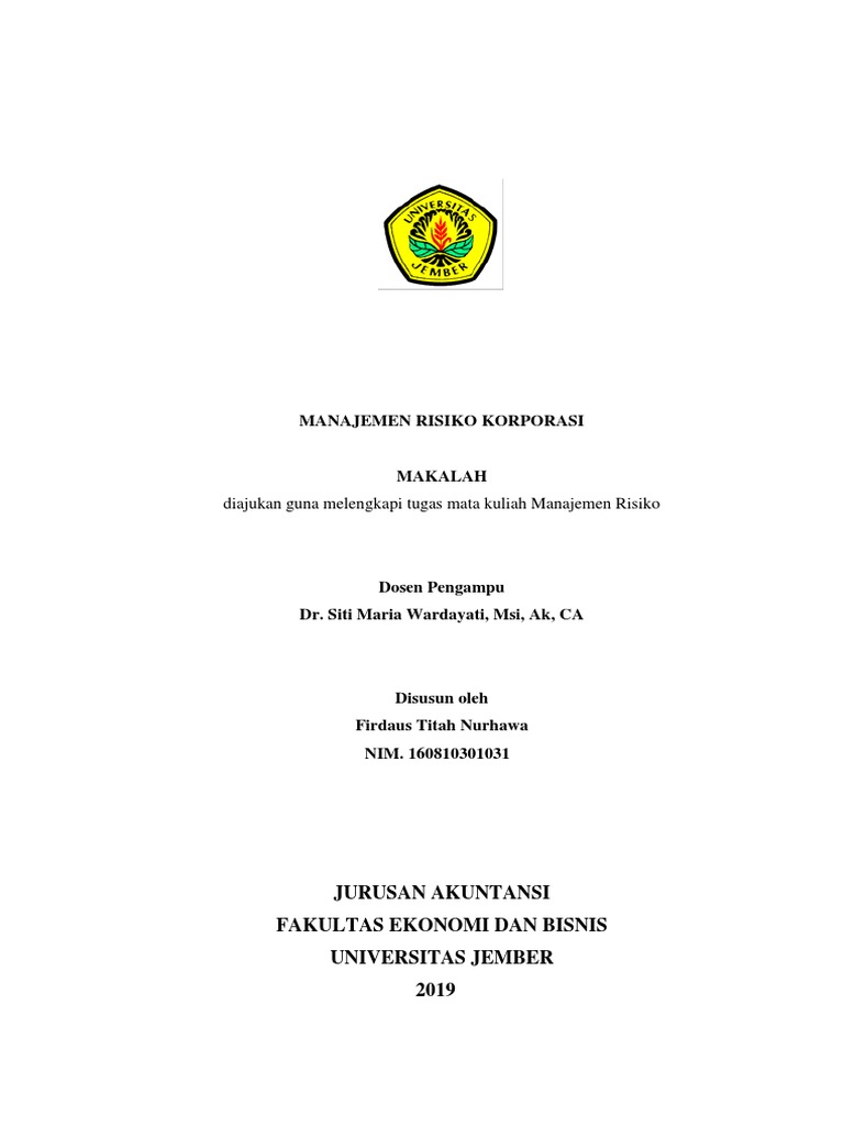 Makalah Manajemen Risiko Korporasi