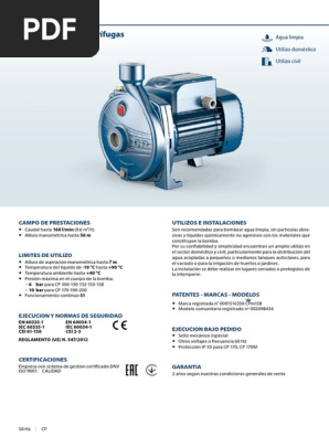 CHM GmbH Bomba Centrífuga 1,1 Kw 5400 L/H , 6,5 BAR