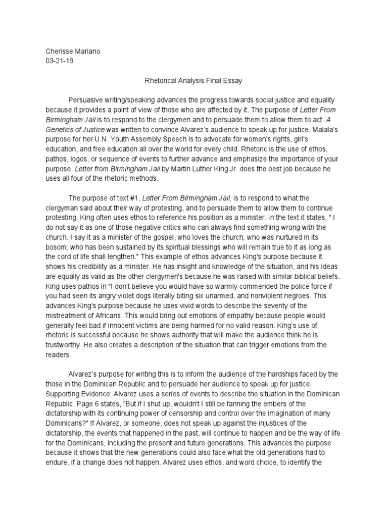 Rhetorical Analysis of Social Justice Speeches | PDF | Rhetoric ...