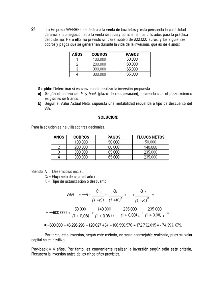 Ejercicios Van 1 | PDF | Valor presente neto | Economía matemática