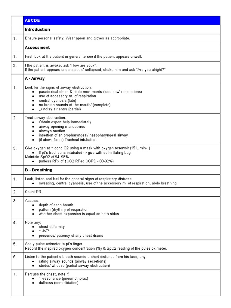 ABCDE Patient Assessment Guide | PDF | Breathing | Respiratory Tract