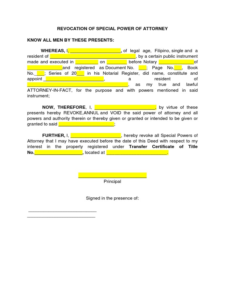 Revocation of Special Power of Attorney | PDF