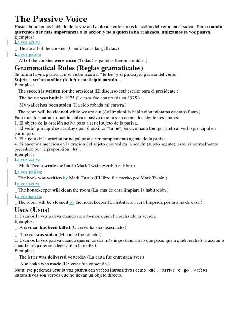 Uso de la voz pasiva en inglés | PDF | Asunto (gramática) | Verbo