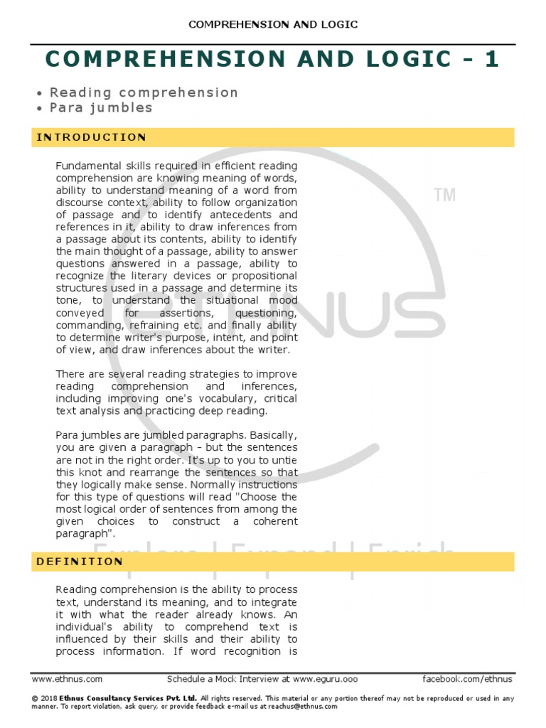 Comprehension and Logic - 1: - Reading Comprehension - para Jumbles ...