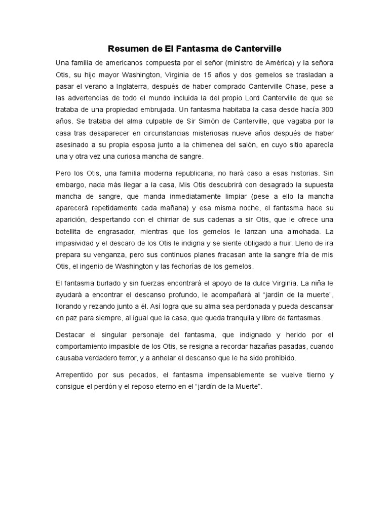 Resumen de El Fantasma de Canterville en Word