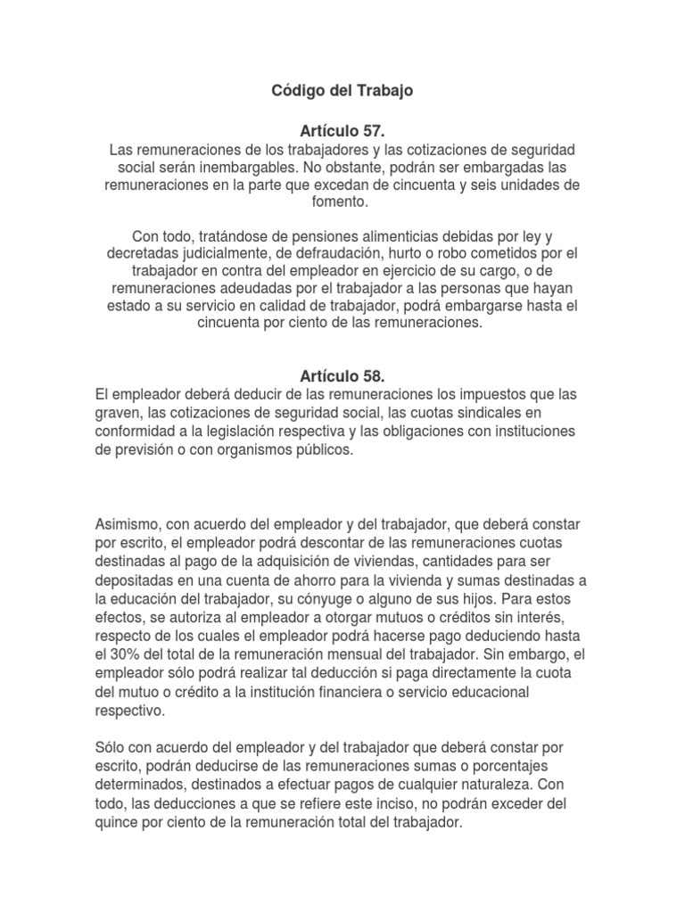 Artículos 57 y 58 del Código del Trabajo | PDF | Robo | Salario