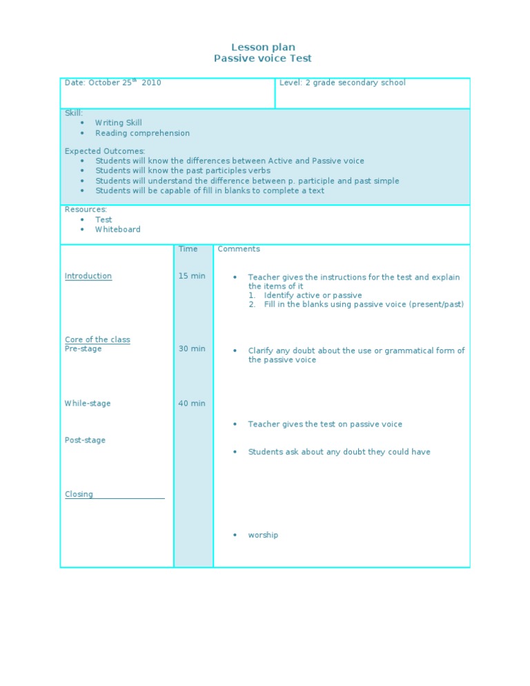 Passive Voice Lesson Plan for Grade 2 | PDF
