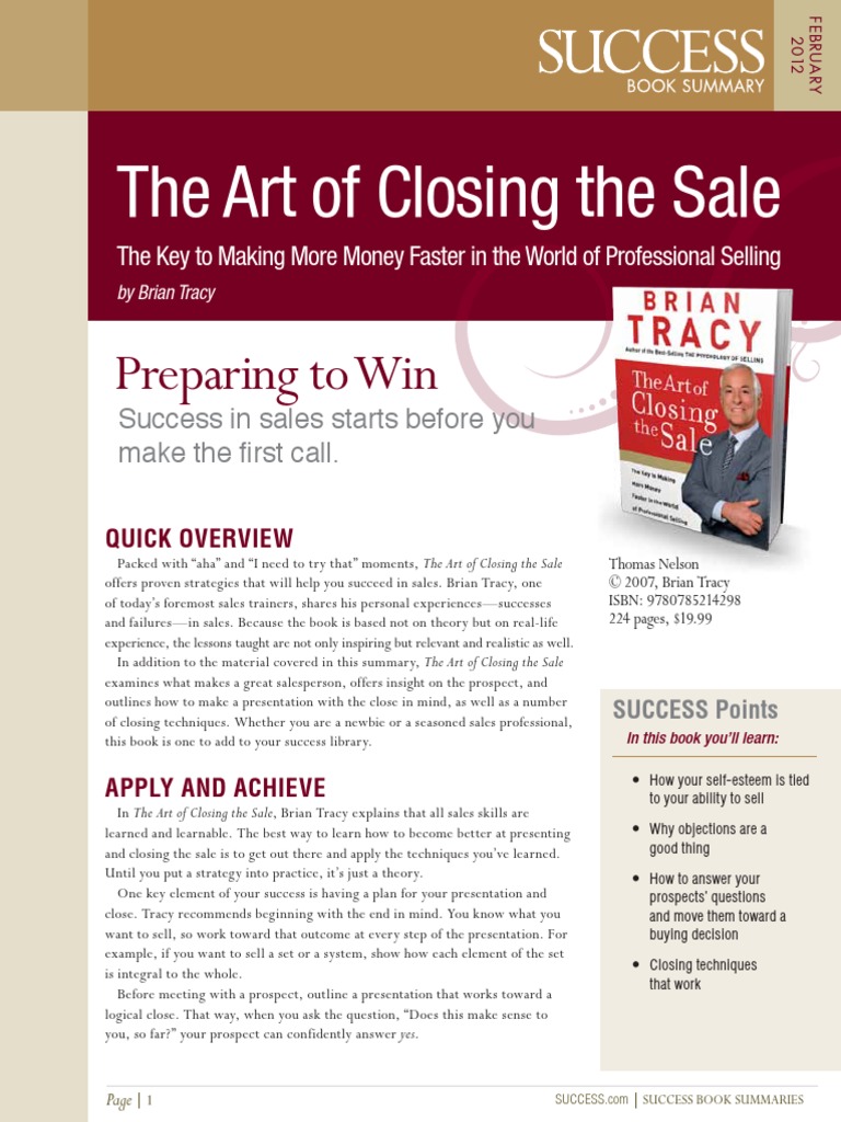 Art of Closing The Sale Summary PDF | Download Free PDF | Sales | Question