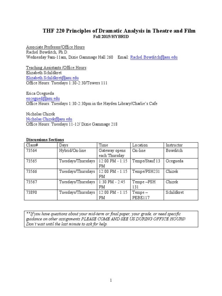 THF 220 Principles of Dramatic Analysis in Theatre and Film: Fall 2015 ...