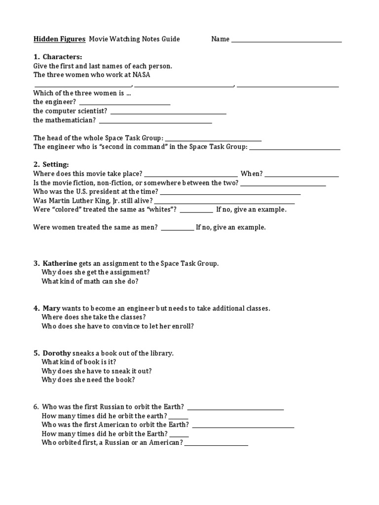 Hidden Figures Movie Watching Guide And Assessment Hidden Figures Teaching Mathematics