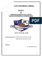 National Law University, Orissa: Project ON Tortious Liability in Case of Misuse of Personal Information