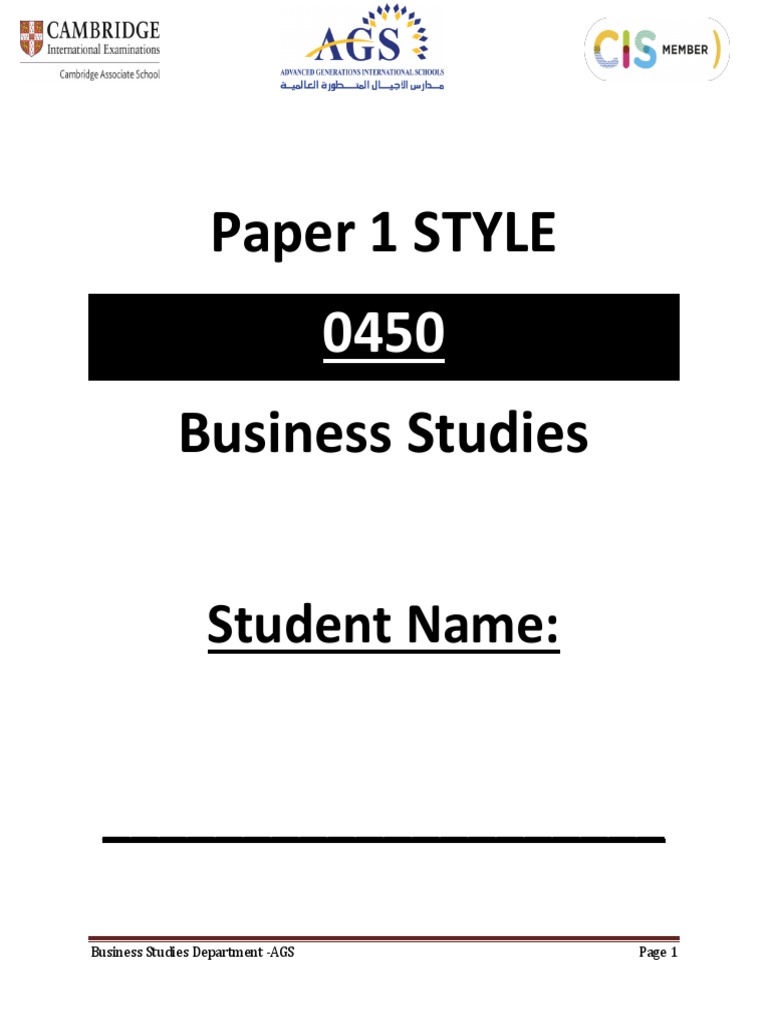 0450 BUSINESS STUDIES PAPER 2 intelligence overview