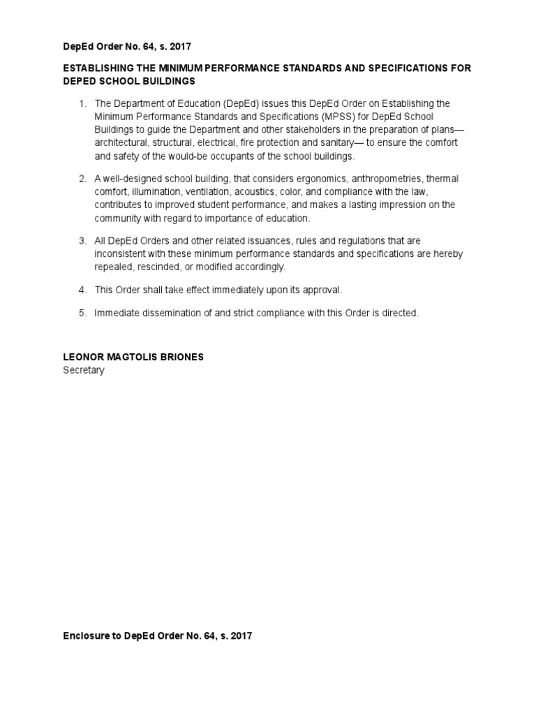 DepEd Order 64: School Building Standards | PDF | Window | Stairs