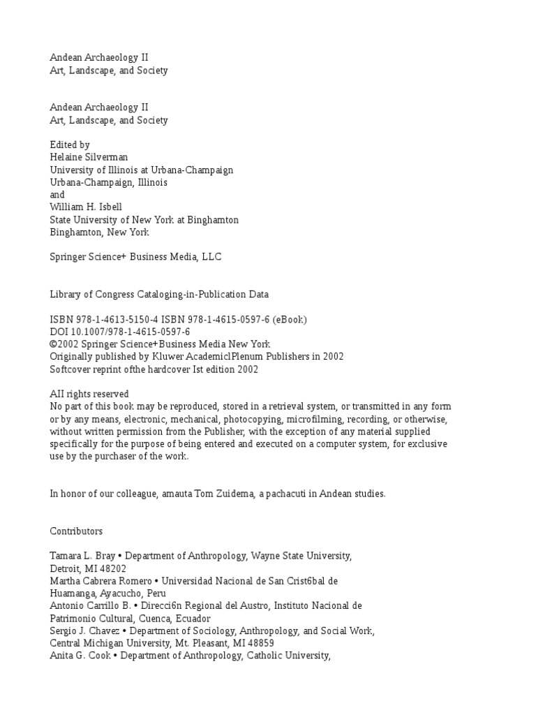 Quelle Est L année De Naissance De Rosemary Cramp Silverman, Isbell - Andean Archaeology II - Art, Landscape, and  Society-Springer US (2002) | PDF | Archaeology | Museology