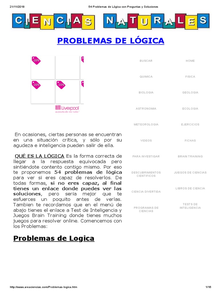 54 Problemas de Lógica Con Preguntas y Soluciones | Pelo | Ciencia
