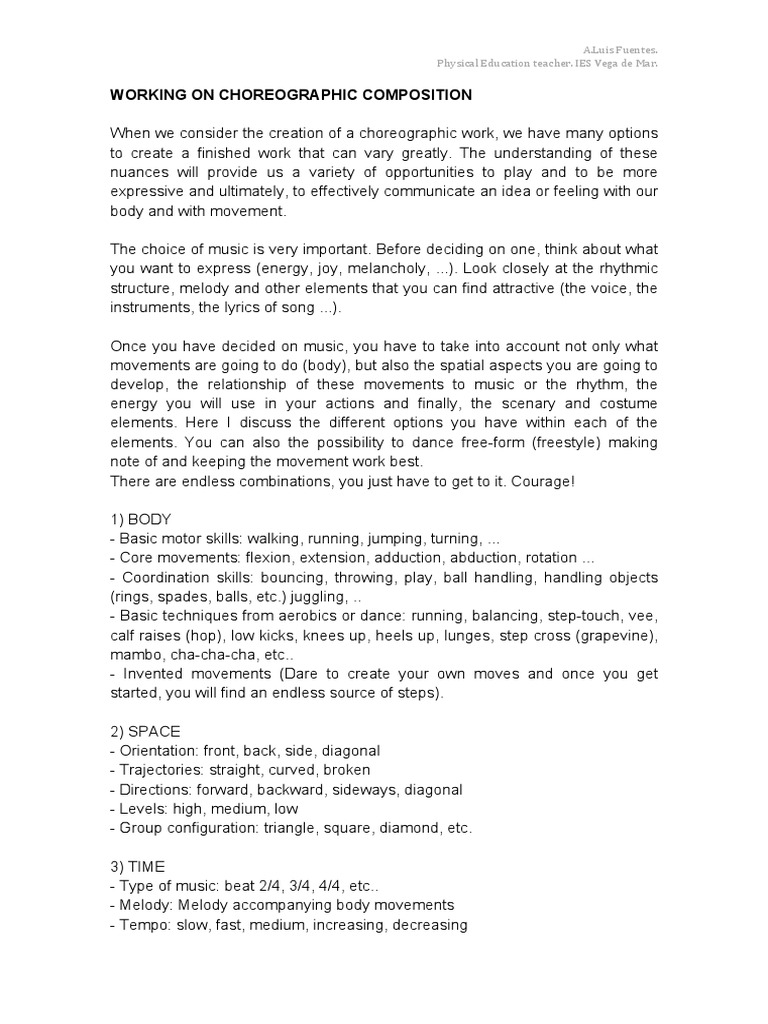 Working On Choreographic Composition | PDF | Anatomical Terms Of Motion ...