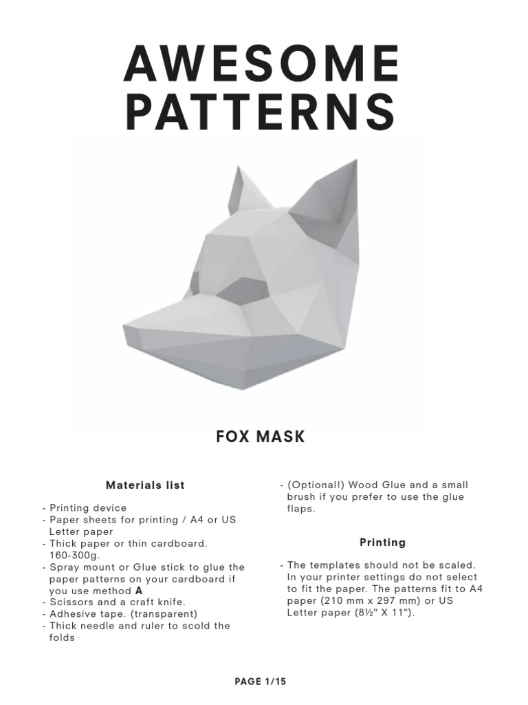 FOX (AwesomePatterns) PDF | PDF | Adhesive | Crafts for Cut Out Free Printable Fox Mask Template