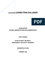 Lessons Learned From Challenger: Headquarters National Aeronautics and Space Administration