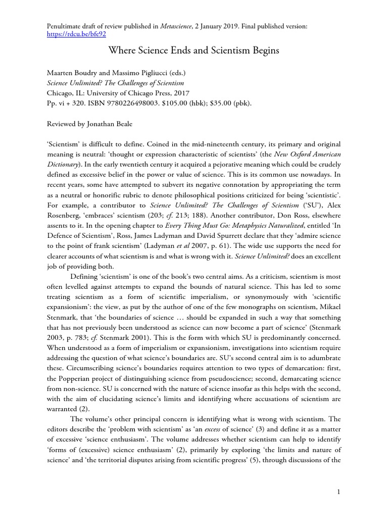 Understanding Scientism and Its Limits | PDF | Reductionism | Science