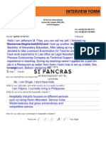 The St. Pancras Renaissance Interview Form