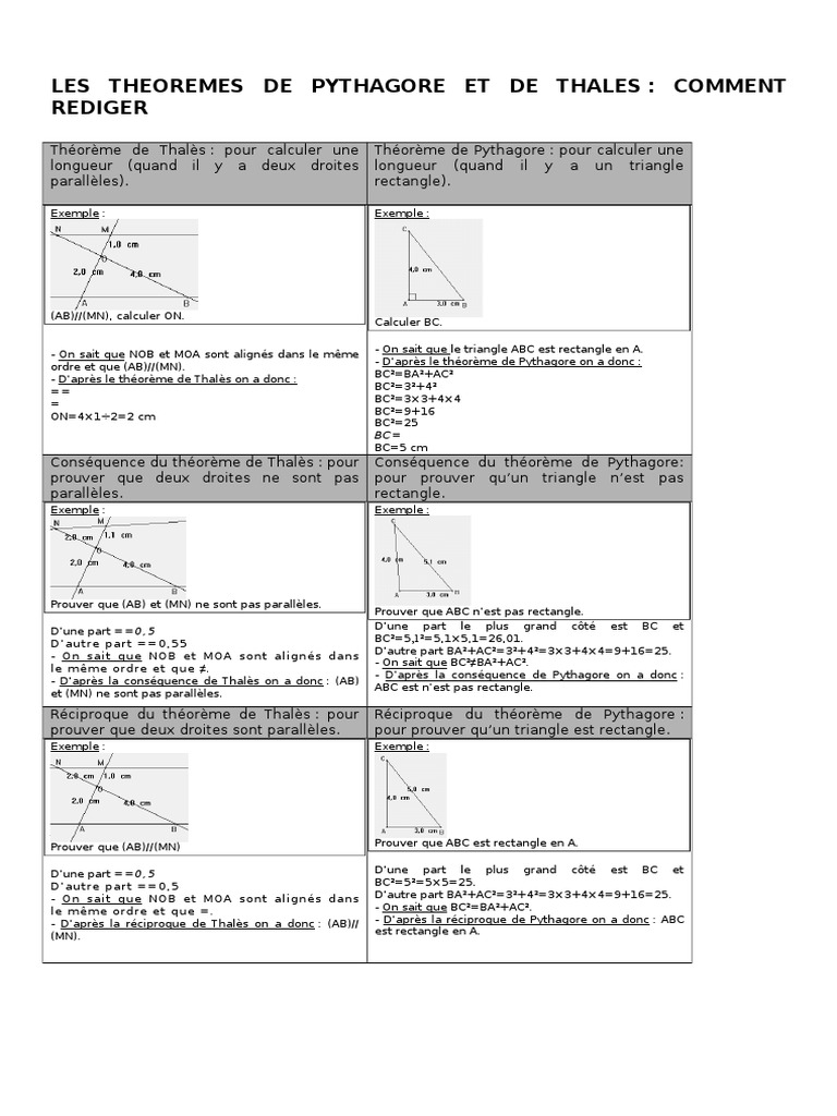 Réciproque De Pythagore Exercices Corrigés Pdf Exercices Sur Le Théorème de Pythagore Et Thalès + Leçon | PDF |  Mathématiques élémentaires | Déduction logique